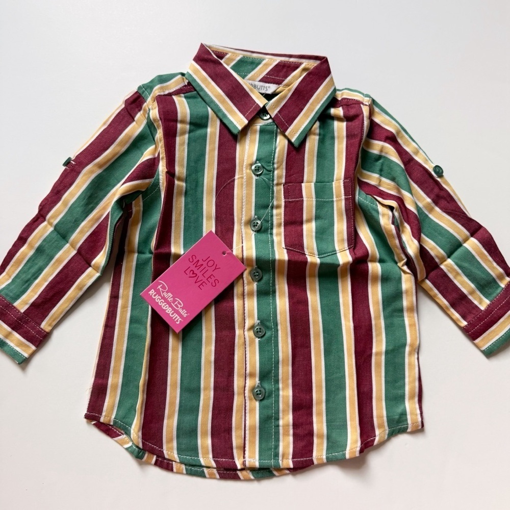 3 for $20 NWT Rugged Butts Boy Jolly Stripe Button Down Shirt 18-24 months
